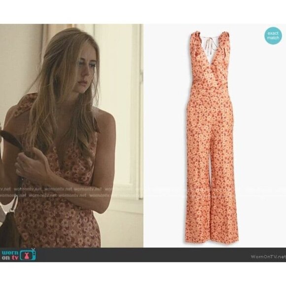 SANDRO Jumpsuit Women's (EU) 42 Sleeveless Linen Blend Floral Print V-Neck on tv - Picture 1 of 14
